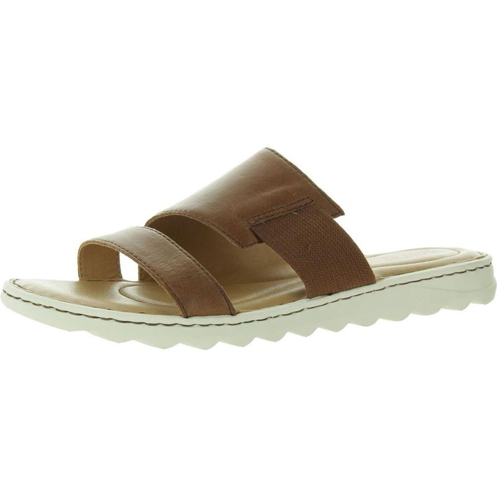 Born Womens Brown Stretch Leather Slide Sandals New